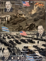 The late Mayor Daley and his city. Visually the fire trucks and military vehicles complement each other nicely, but the thematic point is less clear