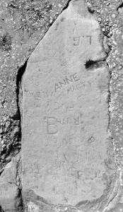 Autograph rock: Anne, Marty, Ruth, L.G., GYO and many more. Chicago lakefront stone carvings, between 45th Street and Hyde Park Blvd. 2019