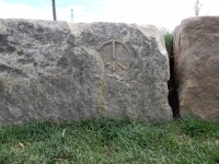 Peace symbol, stone carvings, Fullerton Avenue at Lake Michigan