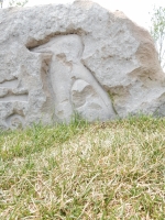 Bird figure, stone carvings, Fullerton Avenue at Lake Michigan