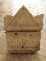 Roman-era sarcophagus inside L'eglise St Honorat, Alyscamps Cemetery, Arles