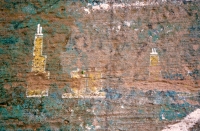 Yellow Chicago skyline. Lost. hicago lakefront stone paintings, between Belmont and Diversey Harbors. 2002