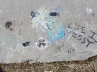 Life Is Messy, detail. Chicago lakefront stone paintings, between Belmont and Diversey Harbors. 2019