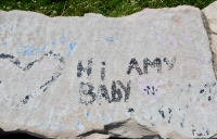 Hi Amy Baby. Chicago lakefront stone writings, between Belmont and Diversey Harbors. 2017