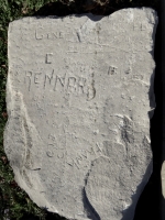 Autograph rock: Gene C Rennard, Frank, Ed, Jerry, Oaks and others, 1955. Chicago lakefront stone carvings, between Belmont and Diversey Harbors. 2015