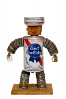 Male Pabst Blue Ribbon bottle-cap flasher figure, with beer-can hat, closed - vernacular art