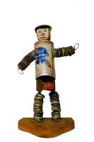 Male Pabst Blue Ribbon bottle-cap flasher figure, with cap hat, closed - vernacular art