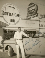 An ultra-classy place for what appears to be a celebrity photo. I'd like to think it could be a young Rowen & Martin Laugh Inn's Dick Martin, but who knows. Based on the "Famous" label and the package store addition, it probably dates to the early 1950s or later