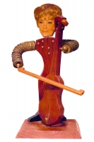 Bottle-cap figure of Lucille Ball playing bass - vernacular art