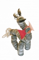 Gray bottle-cap horse with bowtie and glasses - vernacular art