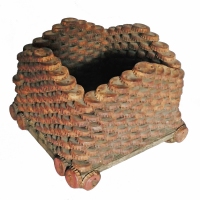 Square copper-colored bottle-cap basket - vernacular art