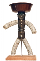 Brown bottle-cap figure with three-part thorax and wire supports - vernacular art