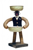 Bottle-cap figure with black, slightly tapered body, painted tie and pocket handkerchief - vernacular art