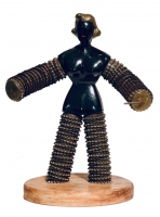 Female bottle-cap figure with metal body and head - vernacular art