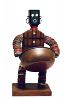 Brown bottle-cap figure with incised body and missing top bowl - vernacular art- vernacular art