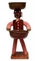 Brown bottle-cap figure with incised body and bowtie - vernacular art