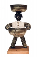 White  bottle-cap figure with incised body and glitter  - vernacular art
