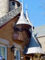 Funnel structures on the front of Alex Rico's art environment in Chicago's Bridgeport neighborhood