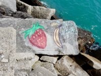 Strawberry and banana. Chicago lakefront paintings, Northerly Island. 2019