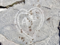 Heart with A+(?). Chicago lakefront stone carvings, Calumet Park. 2019