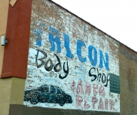 Sign with silhouette of a car. Falcon Body Shop, Kedzie Avenue near 24th Street-Roadside Art