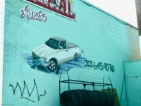 Pickup truck wall painting and signage for Yareal Auto Sound, Federal Blvd., Denver, Colorado-Roadside Art