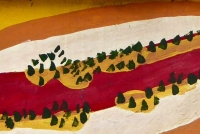 Hot dog closeup. Vernacular hand-painted food truck signage, National Mall, Washington, D.C.