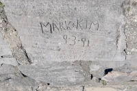 September 3, 1991, Mark + Kim. Chicago lakefront stone carvings, between Foster Avenue and Montrose. 2022