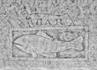 G.A.R. fish, 1958. Chicago lakefront stone carvings, between Foster Avenue and Bryn Mawr. 2018