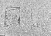Lincoln profile, with Mike and square. Chicago lakefront stone carvings, Foster Avenue Beach. 2017
