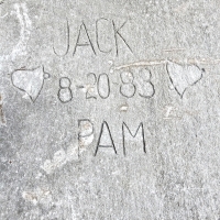 8-20-83, Jack and Pam. Chicago lakefront stone carvings, Fullerton Avenue. 2016