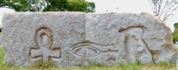 Ankh, Eye of Horus, Horus. Chicago lakefront stone carvings at Fullerton. 2016