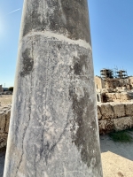 Graffitied pillar, Perge. Not certain what it shows