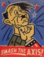 Smash The Axis with Uncle Sam's fist hitting Hitler, World War II matchbook