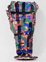 Multi-colored vase, Harvey Ford, 1994, Stateville Prison, Illinois, paint on unfired clay