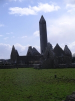 The ruins of the Kilmacduagh monastery near Gort. The tower is 11th or 12th Century and it does lean.