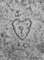 Heart with question mark, 55. Chicago lakefront stone carvings, 57th Street Beach. 2018