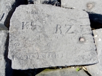 Autograph rock: Yogi, Doc, Ron, Thornton, Pepy, E+L, K.S. 62, RZ, Jackie + John and others. Chicago lakefront stone carvings, behind La Rabida Hospital, 65th Street and the Lake. 2018