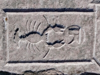 Crayfish from 12-panel carving. Chicago Lakefront stone carvings, south of La Rabida Hospital. 2025