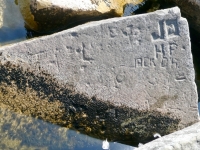 Dog (lower right), CJ, JD, HP, Jack, OH. Chicago lakefront stone carvings, south of La Rabida Hospital. 2023