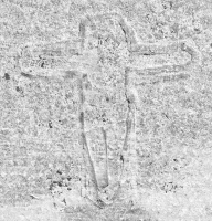 Crucifixion. Adjacent to a carving by the Foster Beach Master of the Mayan Carvings, this was made around the same time and is similar enough in technique and theme (i.e., religious imagery) to think it may be by the same hand. Chicago lakefront stone carvings, between Foster Avenue and Bryn Mawr. 2019