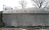 Here Adolph lies (as usual) and Vamp 79st. Chicago lakefront stone carvings, Promontory Point, Hyde Park. 2005