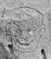 Pirate face. Chicago lakefront stone carvings, between Foster Avenue and Bryn Mawr. 2017