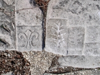 Symbol and leaves. Chicago lakefront stone carvings, Promontory Point, Hyde Park. 2005
