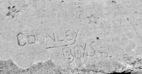 Conley Boys to the bone. Chicago lakefront stone carvings, south of Montrose Harbor. 2017