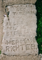 July 4, 1935, Geo. Tarzian, Herman Richter and others.  Chicago lakefront stone carvings. Before 2003
