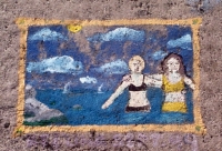 Swimmers. Chicago lakefront stone paintings, between Belmont and Diversey Harbors. Before 2003