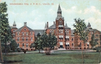 Color view of the main building, the Asylum for Feeble-Minded Children, Lincoln, Illinois, postcard