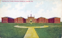 Color view of the  Asylum for Feeble-Minded Children, Lincoln, Illinois, postcard