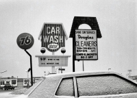 Which do you prefer -- the abstracted mansard on the car wash sign or the literal mansard for Douglas Cleaners? Calumet City, Illinois, c. 1984